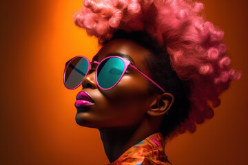 Sunglasses-Clad Stylish black Woman with Retro Elegance in Black, Red, and Summer Glamour