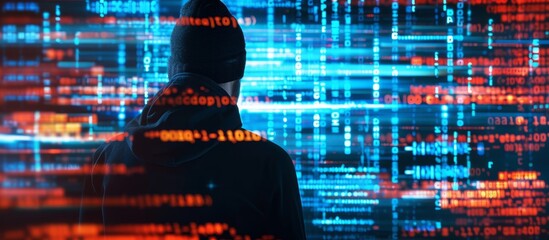 Screen displaying hacked alert system, cautionary notification for internet security, code breach, cybersecurity threats, and compromised data.