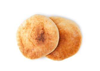 Tasty pita bread on white background
