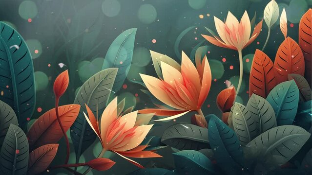 Abstract plants animated motion design. water lily flower. seamless looping overlay 4k virtual video animation background 