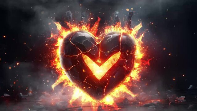 Electrical heart beating with electric spark motion. heart in fire. seamless looping overlay 4k virtual video animation background 