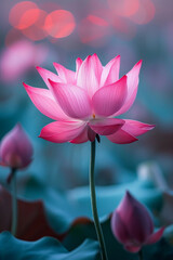 A vivid fuchsia lotus flower, crimson solid color background,generative ai