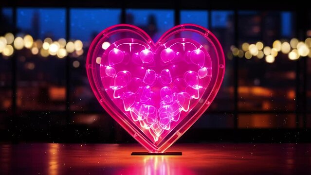 special heart shaped neon lights for valentines day. glowing heart for valentine's day background. seamless looping overlay 4k virtual video animation background 