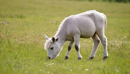 Fototapeta premium white horse grazing