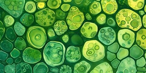 Abstract cellular pattern, with organic shapes in various shades of green - 725220062