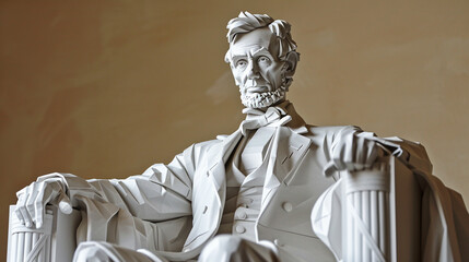 Abraham Lincoln Statue Memorial Paper Craft Art Concept - With Copy Space, President's Day Concept Art - obrazy, fototapety, plakaty