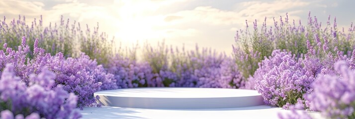 Floral podium 3D mockup concept for product placement for ad and marketing copy