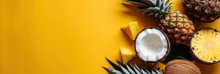 pineapple coconut pina colada on yellow background 