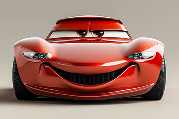 Red car front view with mouth and eyes 