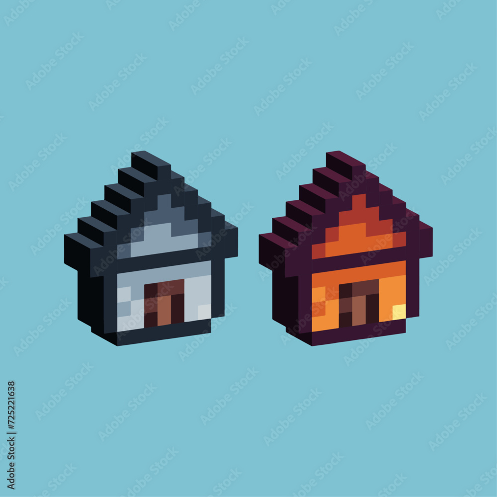 Poster Isometric Pixel art 3d of home icon for items asset. house icon on pixelated style.8bits perfect for game asset or design asset element for your game design asset.