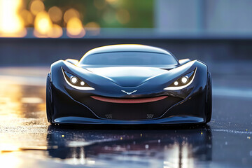 Black sport car front view with mouth and eyes 