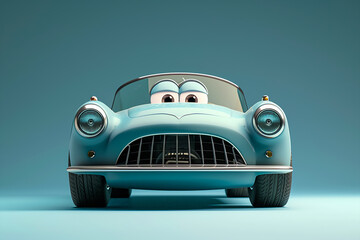 Mouth and eyes with car isolated on light blue background