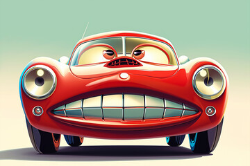 Red color cartoon car with face organs