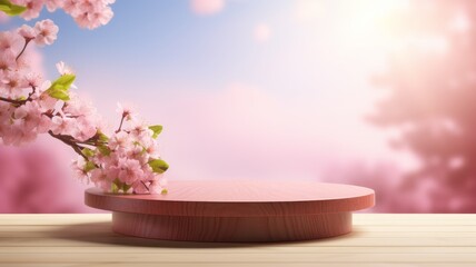 Obraz na płótnie Canvas Podium for spring background. 3D display podium with copy space template 3d render. Background for cosmetic products of natural.