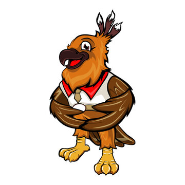 Elang Jawa ( Javanese Eagle ) wearing white red uniform cartoon illustration mascot
