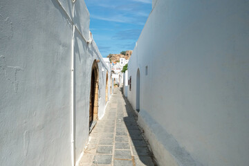 Lindos, island of Rhodes, Greece, fragment, natural small-town landscape integrated with ancient...