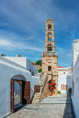 Lindos, island of Rhodes, Greece, fragment, natural small-town landscape integrated with ancient...