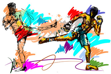 thai kick boxing sport art and brush style style