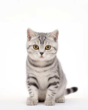 American shorthair cat sitting portraits photo on white background