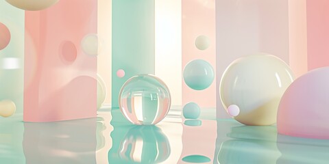 Floating abstract shapes, with soft-edged forms in pastel colors