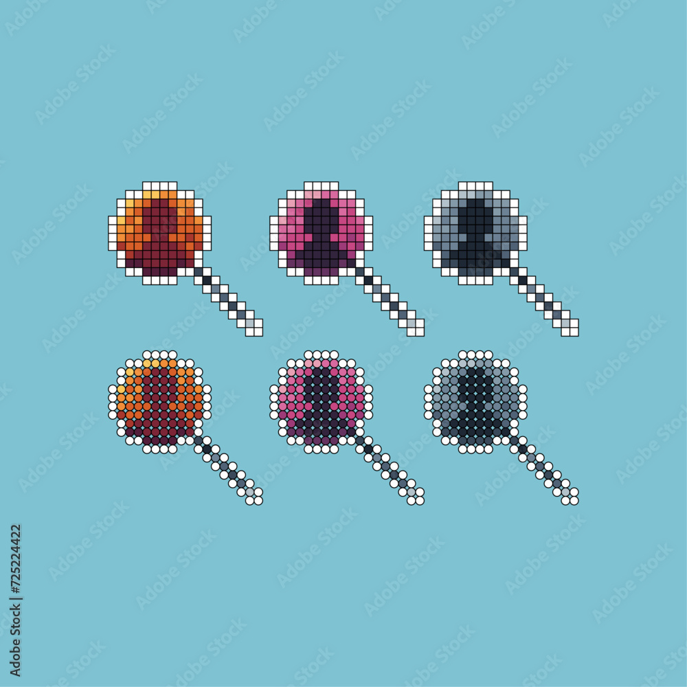 Poster pixel art stroke set icon of magnifying people variation color. people icon on pixelated style. 8bit