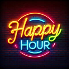 Circular Neon Happy Hour Sign