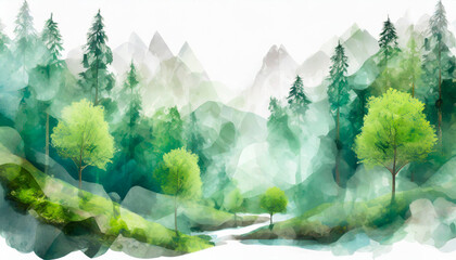 新緑の春の水彩画テイスト,Generative AI AI画像