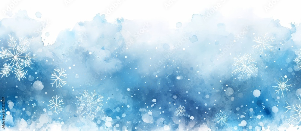 Canvas Prints Blue watercolor background with snowflakes and bokeh for various designs and purposes.