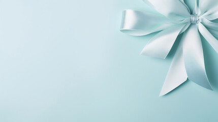 Luxury Aqua Blue Gift Ribbon Bow on Matching Background. Elegance and Festive Concept