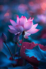 A vivid fuchsia lotus flower, crimson solid color background,generative ai