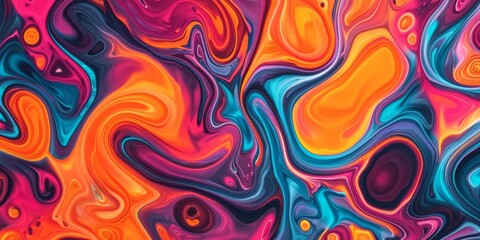 Psychedelic swirls, with intertwining colors of orange, pink, and blue, creating a vivid and trippy abstract scene