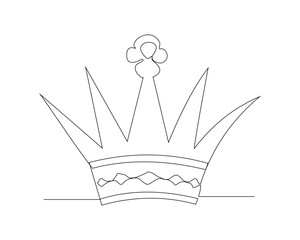 Continuous single one line sketch drawing of royal king and queen golden crown. One line art of luxury kingdom emperor jewel vector illustration
