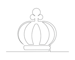 Continuous single one line sketch drawing of royal king and queen golden crown. One line art of luxury kingdom emperor jewel vector illustration