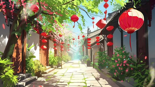 Handicraft Red Chinese Lantern, chinese new year decoratuon  Seamless looping 4k time-lapse virtual video animation background. Generated AI