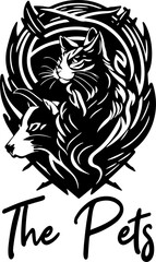 Abstract cat and dog symbol. Dog and cat friendship in the form of a black and white coat of arms