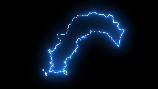 map of Kochi in japan with glowing neon effect