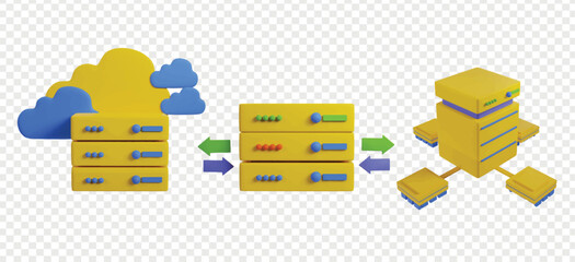 Cloud Computing 3d icons clipart. Tech 3d icons for homepage or UI UX.
