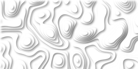 3D Papercut Stylized White topographic contour scheme and terrain. Topography grid map. Contour map background. Geographic line mountain relief. Abstract lines or wavy backdrop background.