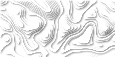 3D Papercut Stylized White topographic contour scheme and terrain. Topography grid map. Contour map background. Geographic line mountain relief. Abstract lines or wavy backdrop background.