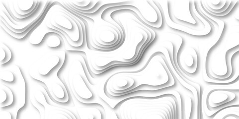 3D Papercut Stylized White topographic contour scheme and terrain. Topography grid map. Contour map background. Geographic line mountain relief. Abstract lines or wavy backdrop background.