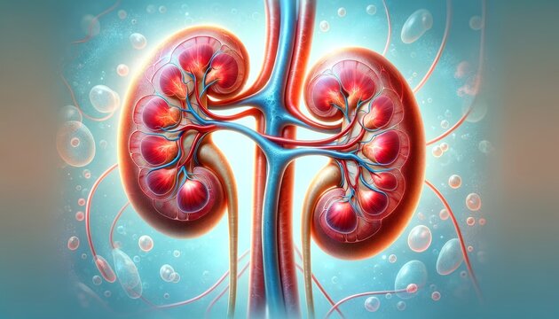 3d illustration of human kidney anatomy with dynamic design elements and bright colors