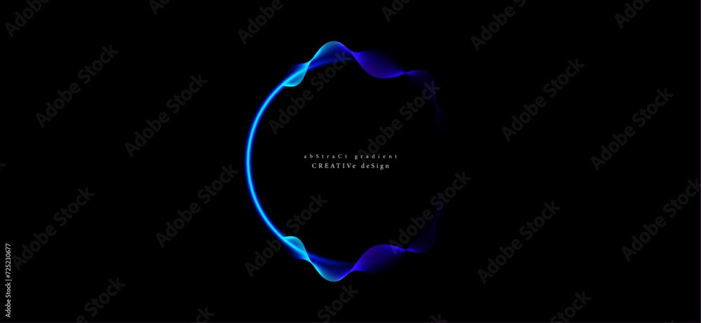 Poster digital banner design with glowing blue circle gradient lights isolated on black background. concept