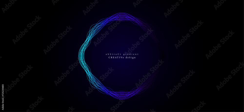 Poster digital banner design with glowing blue circle gradient lights isolated on black background. concept