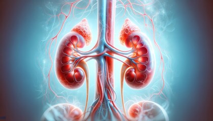 3d illustration of human kidney anatomy with dynamic design elements and bright colors - obrazy, fototapety, plakaty