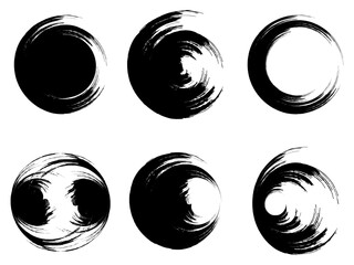 set of black and white brush stroke round circle, set of black and white stains, set of black and white vector scribble round circle icons frame brush stroke vector illustration,