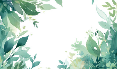 Green leaves watercolor background invitation template, Generative AI	