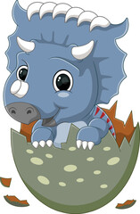 Cartoon baby kosmoceratops dinosaur hatching from egg