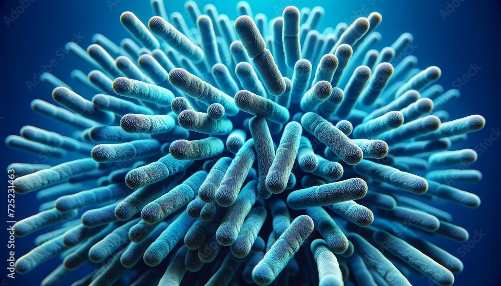 Aufkleber close-up view of numerous 3d-modeled bacteria with a vibrant blue color