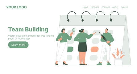 Team Building. Web Landing Page Design. Flat Cartoon Vector Illustration. Vector illustration, suitable for web landing page, ui, mobile app.
