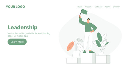 Leadership. Web Landing Page Design. Flat Cartoon Vector Illustration. Vector illustration, suitable for web landing page, ui, mobile app.